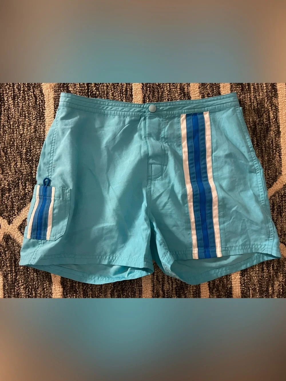 Arizona Jean Company Girls 16 Aqua Swim Shorts with Blue and White Stripes